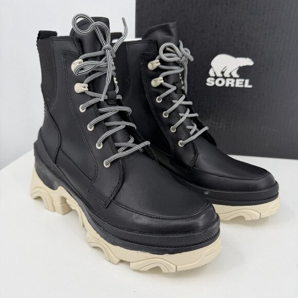 Sorel Women's Brex Lace-up Boots size 7 Black/Chalk WATERPROOF Leather - Picture 2 of 9